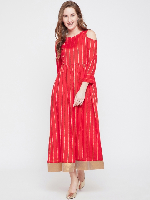 

RARE ROOTS Women Red Striped Fit and Flare Dress