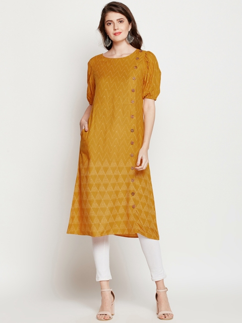 

RARE ROOTS Women Mustard Yellow Printed A-Line Kurta