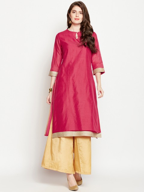 

RARE ROOTS Women Pink Solid Straight Kurta