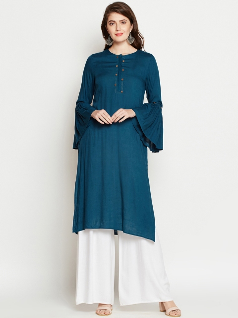 

RARE ROOTS Women Teal & Blue Solid Straight Kurta