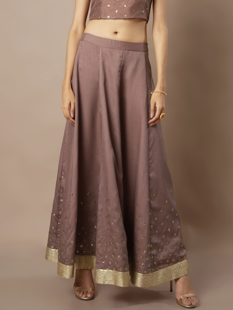 

INDYA Women Mauve Embellished Flared Maxi Skirt