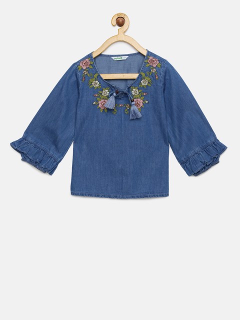

Bossini Girls Blue Solid Chambray Top