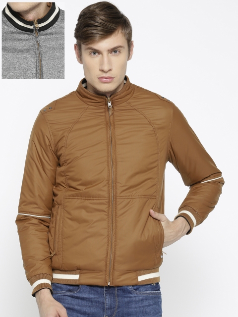 

Duke Men Brown & Grey Melange Solid Reversible Varsity Jacket