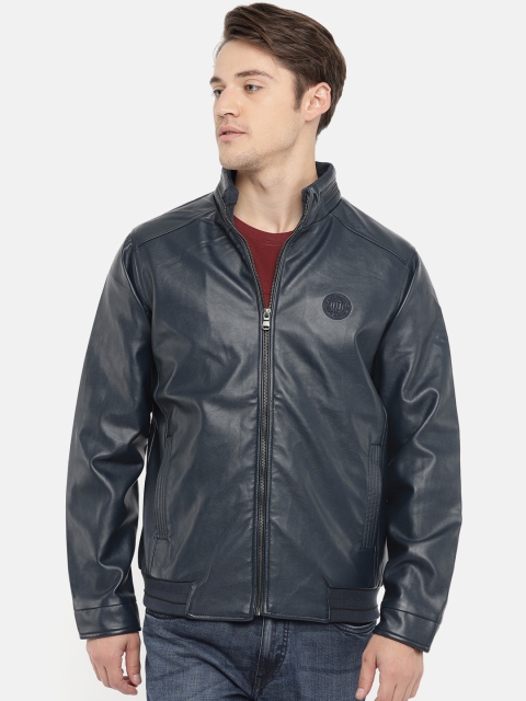 

Duke Men Navy Blue Solid Biker Jacket