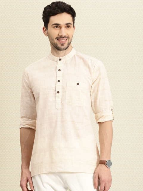 

House of Pataudi Men Off-White Printed Straight Kurta