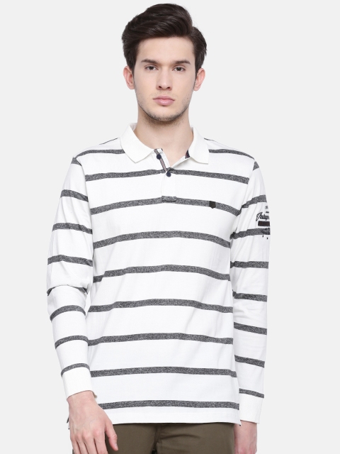

t-base Men Off-White Striped Polo Collar T-shirt