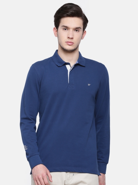 

t-base Men Blue Solid Polo Collar T-shirt