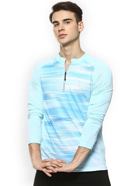 

Campus Sutra Men Blue Printed Mandarin Collar T-shirt