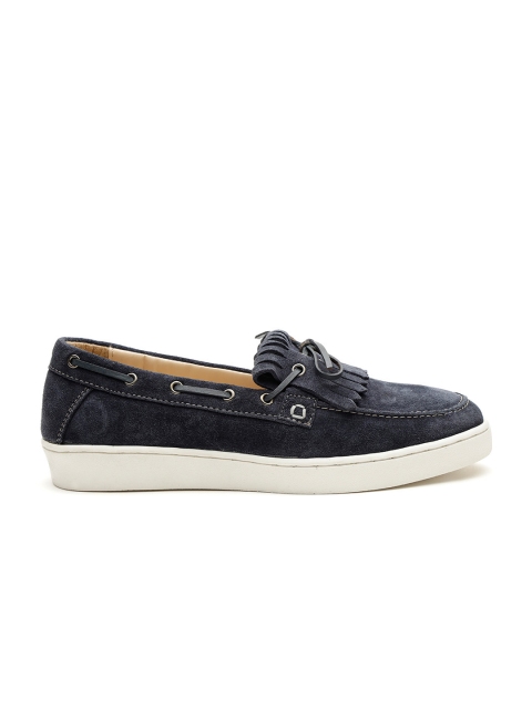 

Carlton London Men Navy Blue Leather Boat Shoes with Fringed Detail