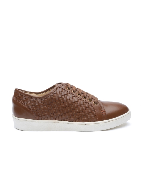 

Carlton London Men Brown Leather Basketweave Textured Sneakers