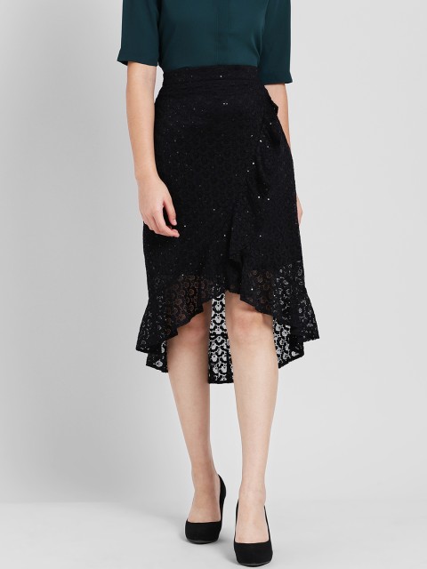 

Zink London Women Black Self Design Wrap Skirt