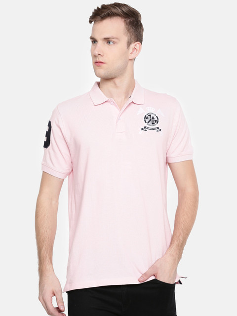 

Chennis Men Pink Solid Polo Collar T-shirt