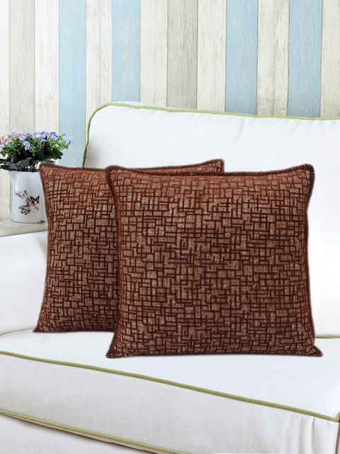 

Saral Home Brown Set of 2 Geometric Square Cushion Covers