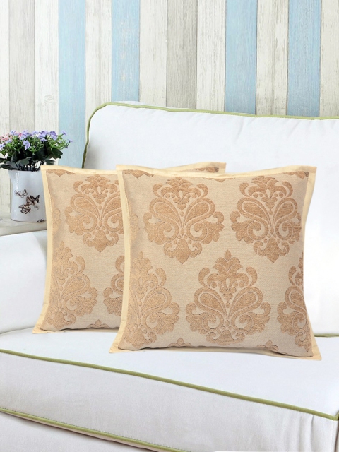 

Saral Home Set of 2 Ethnic Motifs Square Cushion Covers, Gold