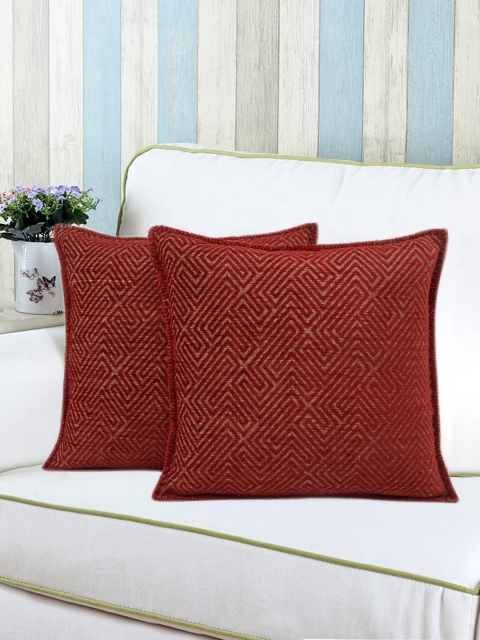 

Saral Home Maroon Set of 2 Geometric Square Cushion Covers