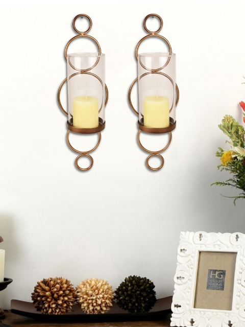 

Hosley Set Of 2 Gold-Toned Round Tealight Candle Holders With 2 Glass Cups