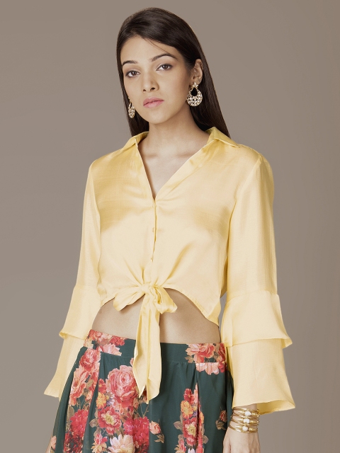 

INDYA Women Yellow Solid Shirt Style Top