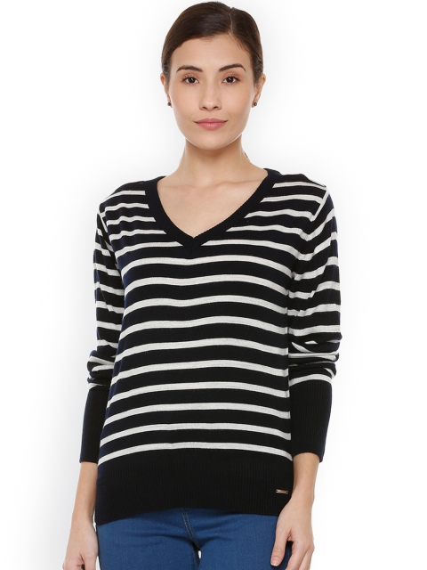 

Allen Solly Women Black & White Striped Pullover Sweater