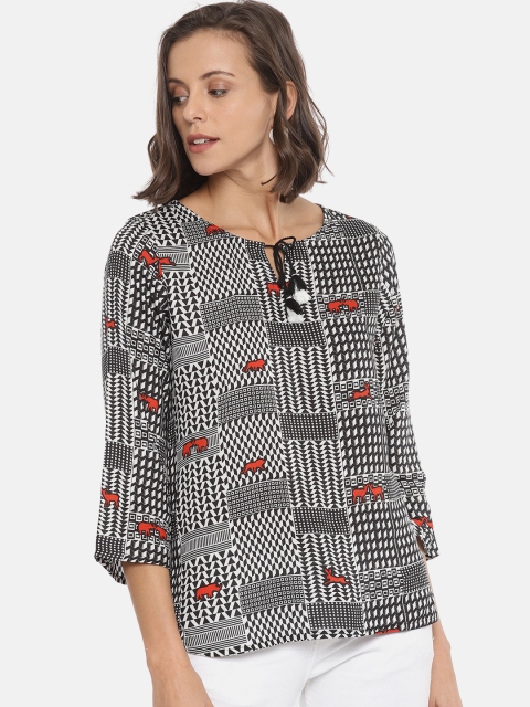 

Global Desi Women Black & White Printed Top