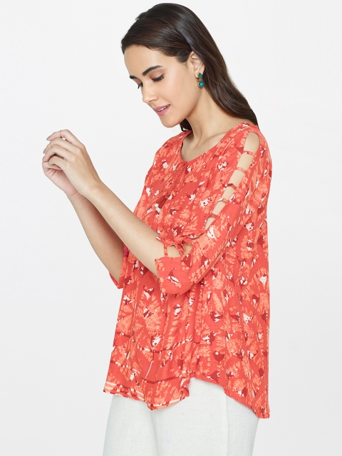 

Global Desi Women Rust Orange Printed A-Line Top