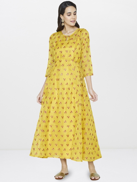 

Global Desi Women Mustard Yellow Floral Print Straight Kurta