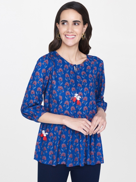 

Global Desi Women Blue Printed Empire Top