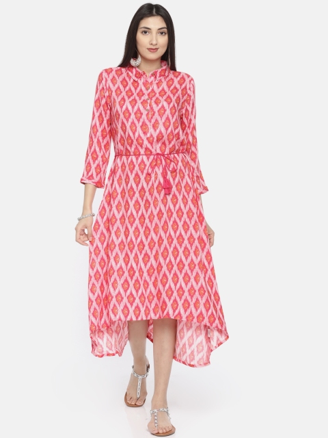 

Global Desi Women Pink Printed A-Line Dress