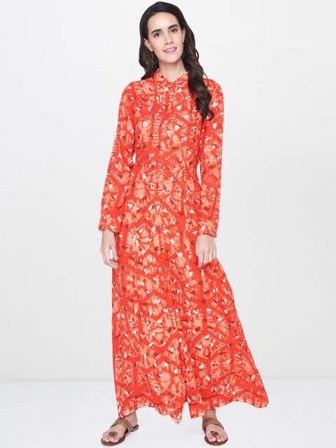 

Global Desi Women Rust Orange Printed A-Line Dress