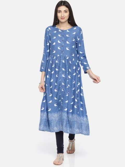 

Global Desi Women Blue Printed Anarkali Kurta