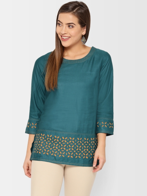 

Fabindia Women Teal blue Solid Straight Kurti