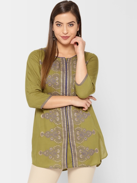 

Fabindia Olive Green & Blue Printed Tunic