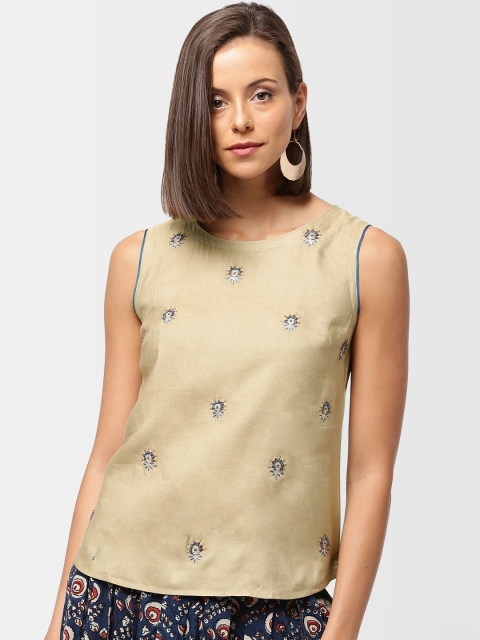 

Fabindia Women Beige Embroidered Top
