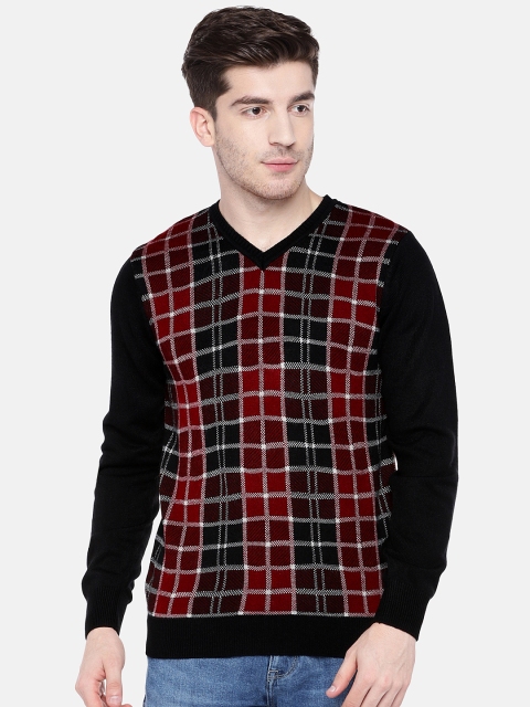 

American Eye Men Maroon & Black Checked Pullover
