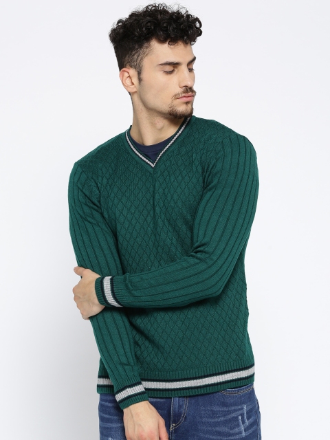 

American Eye Men Teal Green Self Design Pullover