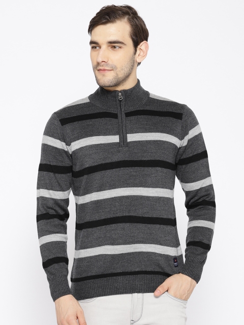 

American Eye Men Grey & Black Striped Pullover