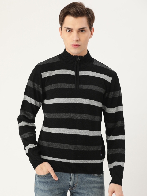 

American Eye Men Black & Grey Striped Pullover Sweater