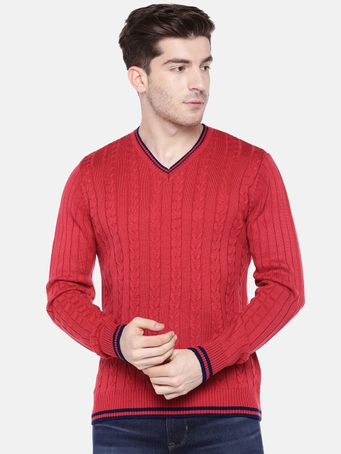 

American Eye Men Red Cable Knit Pullover