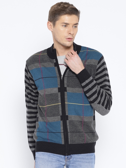 

American Eye Men Grey & Black Checked Cardigan