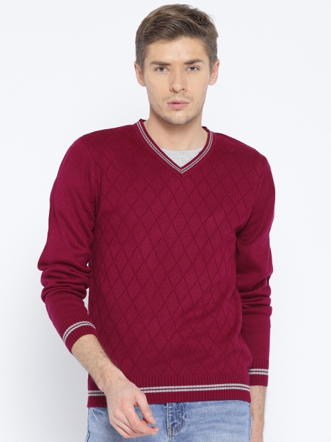 

American Eye Men Burgundy Self Design Pullover