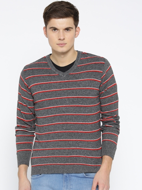 

American Eye Men Grey & Red Striped Pullover