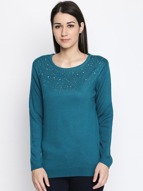 

Annabelle by Pantaloons Women Teal Green Embellished Top, Blue