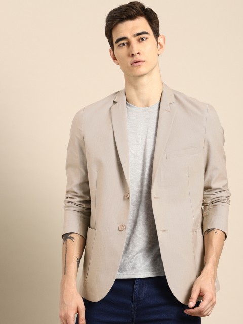 

ether Men Beige Self-Design Single-Breasted Regular Fit Casual Blazer