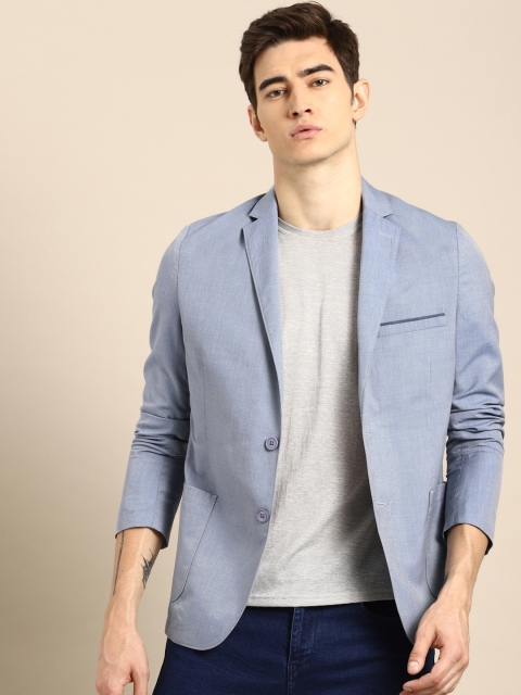 

ether Men Blue Solid Single-Breasted Regular Fit Casual Blazer