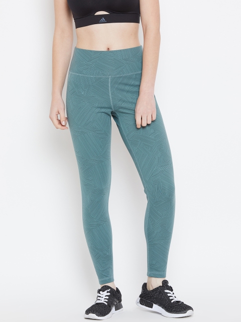 

Adidas Women Teal Green Printed Wanderlust BT High-Rise Training Tights