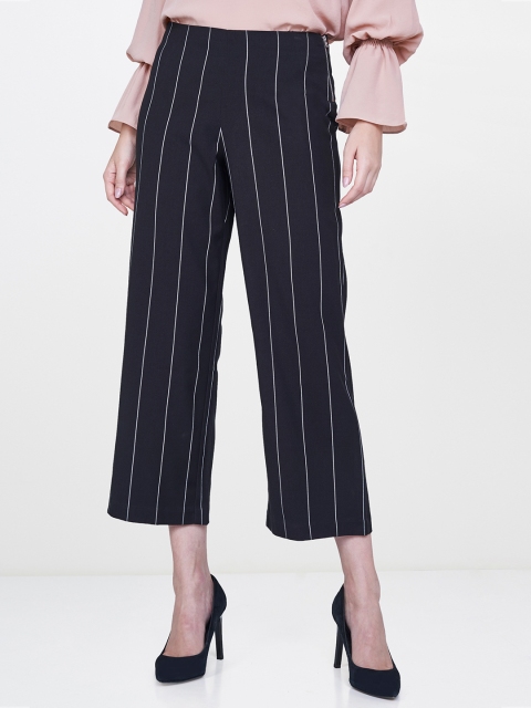 

AND Women Black Regular Fit Striped Culottes