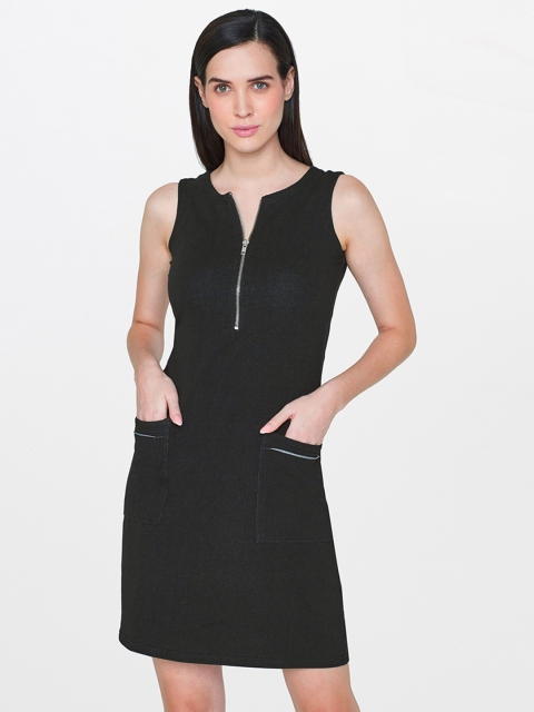 

AND Women Black Solid Sheath Dress