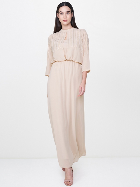 

AND Women Beige Solid Maxi Dress