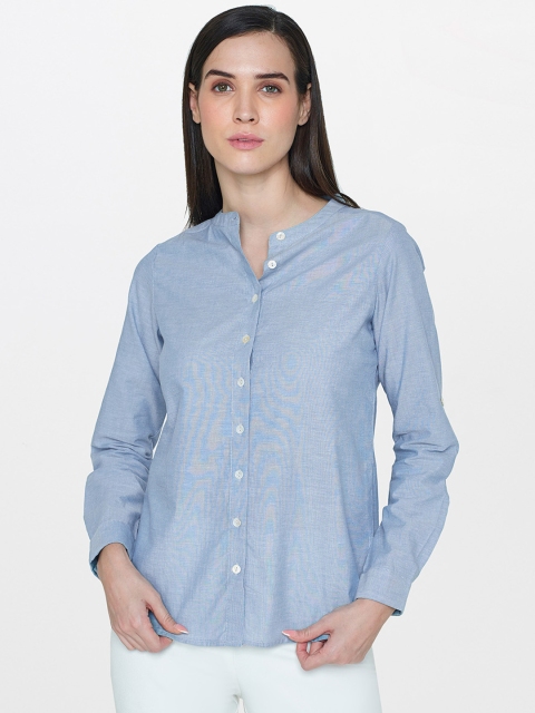 

AND Women Blue Regular Fit Solid Casual Shirt