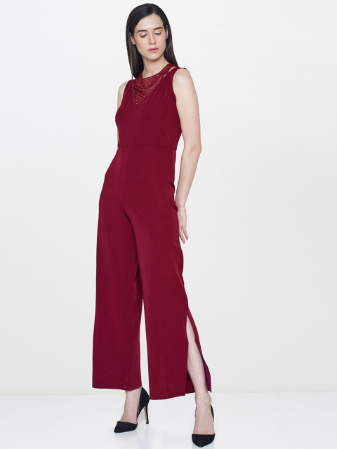 

AND Burgundy Solid Basic Jumpsuit