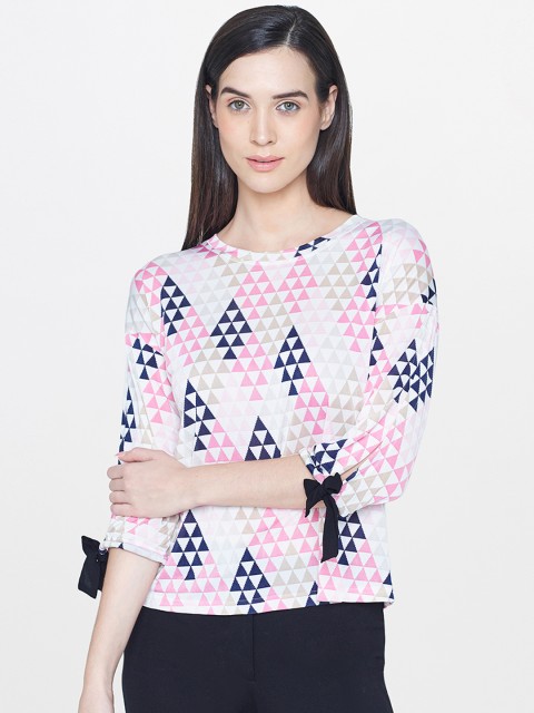 

AND Women White & Pink Printed Top